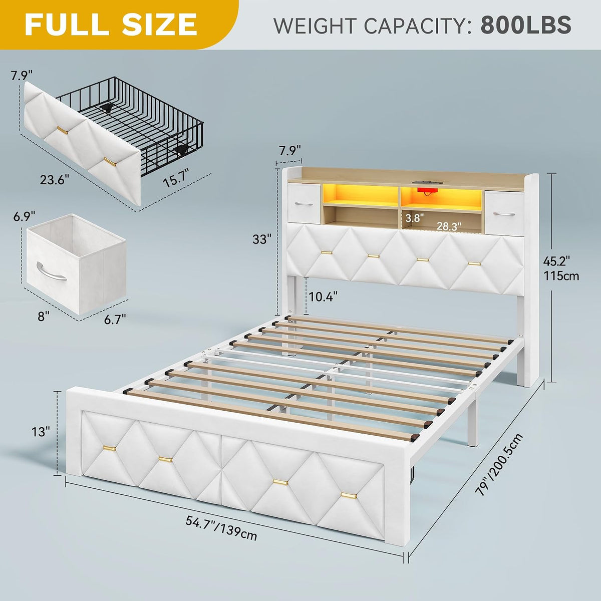 yitahome full size bed frame with 2 storage shown in use