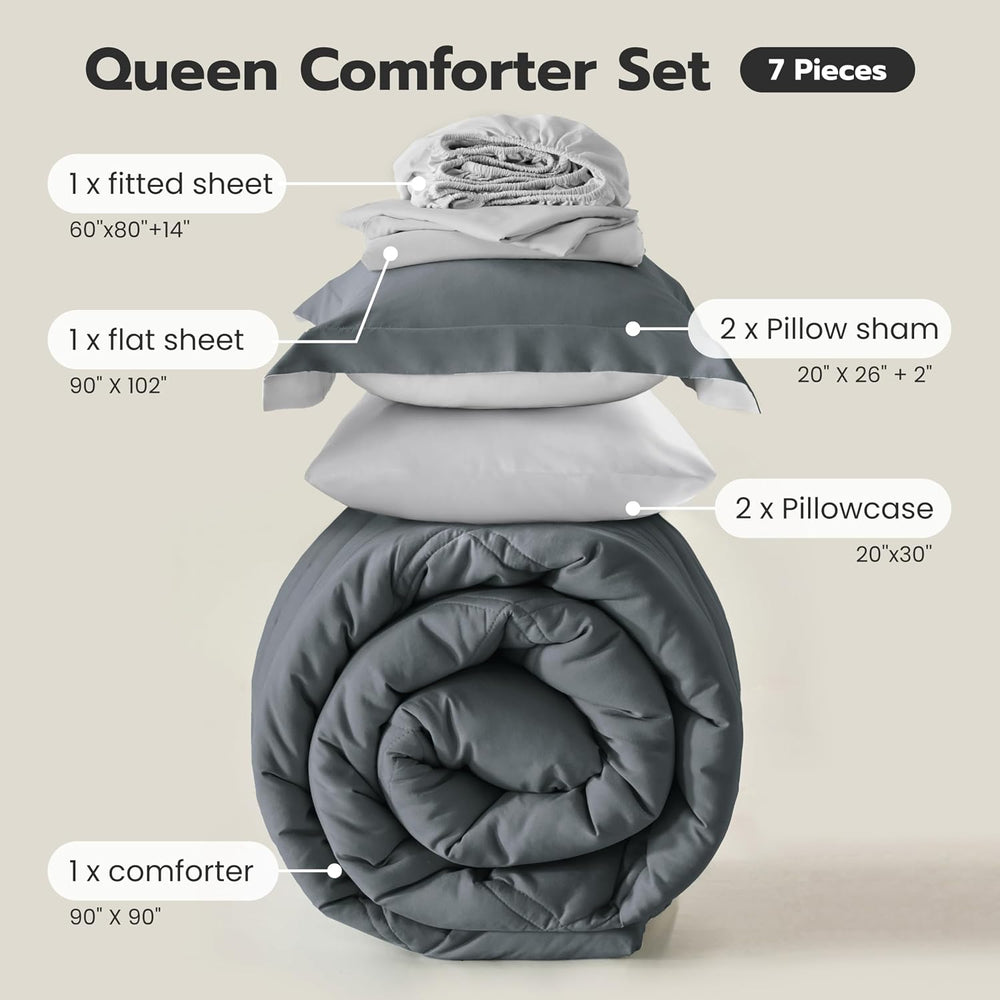 Joiedomi Queen Comforter Set with Sheets Dark Grey, 7 Pieces Queen Bed Set wi...