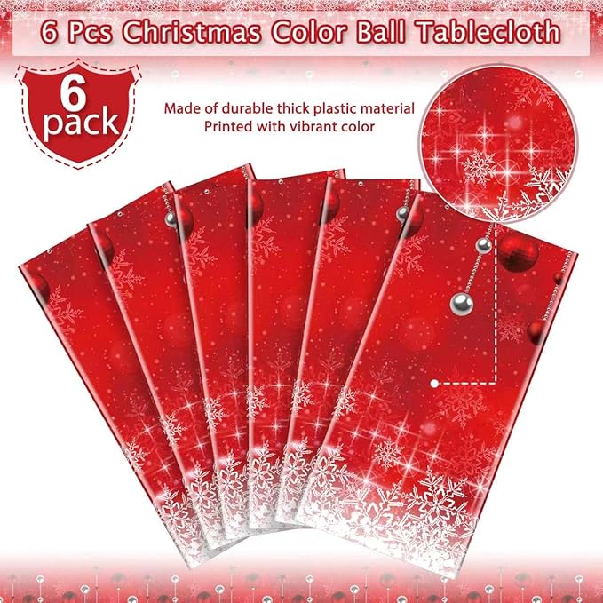 Jectivs 6Pieces Merry Christmas Tablecloth Plastic Christmas Tree Ball Table - Image 3