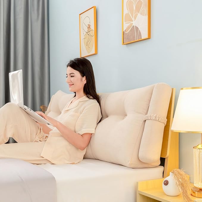 Triangular Reading Bed Rest Pillow Large Bolster Cushion Headboard Backrest - Image 2