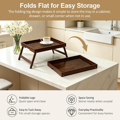 bamboo breakfast trays with folding legs, medium, 2-pack, side view