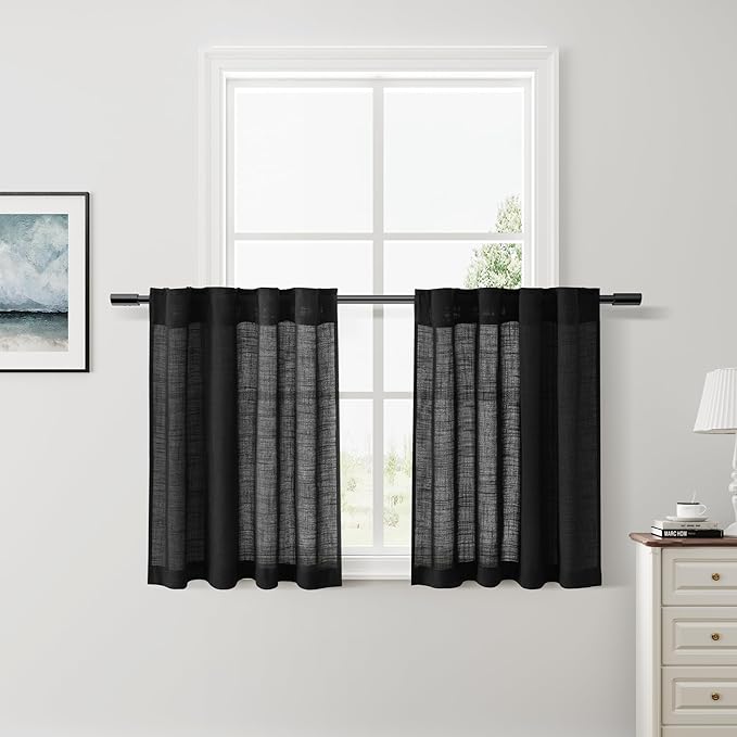 Nanspring Black Linen Curtains 30 Inch Length Short Kitchen, Privacy Linen by Nanspring