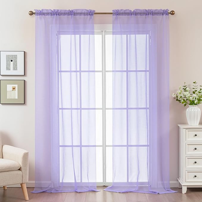 Purple Sheer Curtains 96 Inches Long, Privacy Semi Sheer Curtains - Image 2