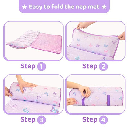 Viviland Toddler Kid Nap Mat for Preschool, Girls Purple Butterfly Slumber Bag - Image 5