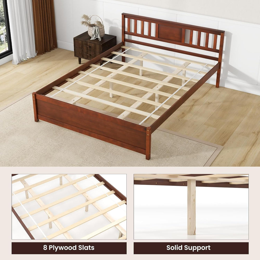 GIANTEX Queen Size Solid Wood Platform Bed Frame, Mid Century Queen Bed Frame...