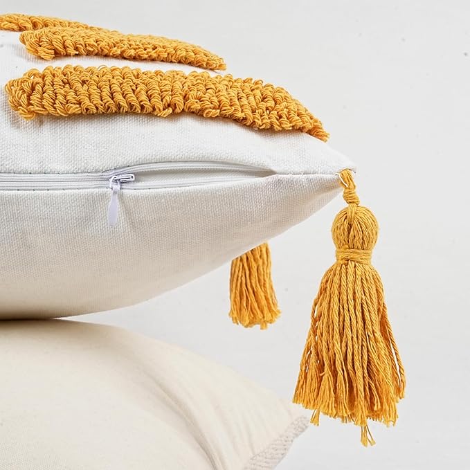Adabana Boho Decorative Throw Pillow Covers 12x20 Lumbar Tufted Yellow Sun - Image 3