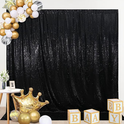 SquarePie Sequin Backdrop Less See Through Thick Stain Background Glitter Curtain Halloween Party 8FT x 8FT Black