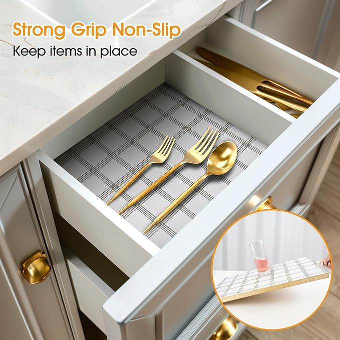 Shelf and Drawer Liner for Kitchen Cabinets Non-Adhesive, Strong Grip Non-Slip - Image 2