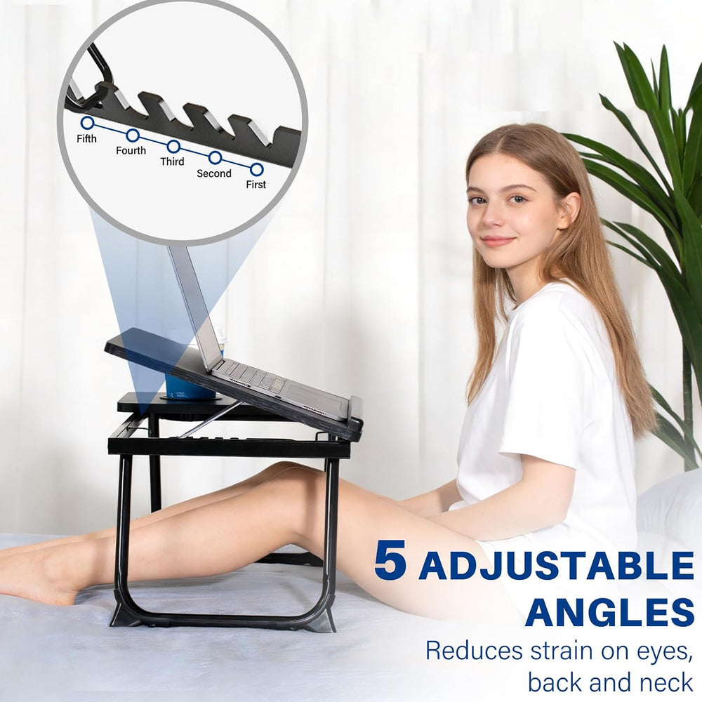 Laptop Desk for Bed Couch, Adjustable Foldable Bed Table with Cup Holder
