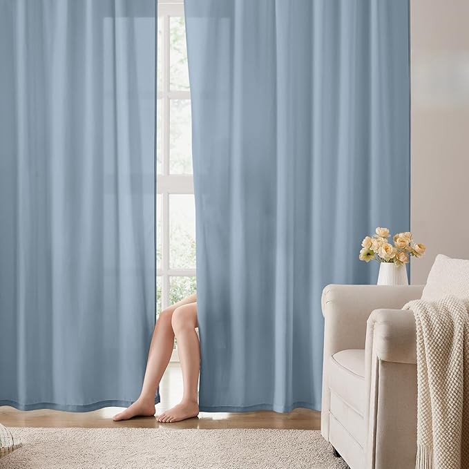 HOMEIDEAS Non-See-Through Stone Blue Privacy Semi Sheer Curtains 63 Inches Long by HOMEIDEAS