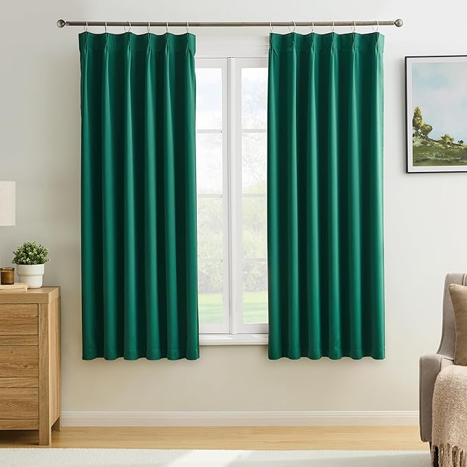 KEQIAOSUOCAI Dark Green Pinch Pleated Blackout Curtains by KEQIAOSUOCAI