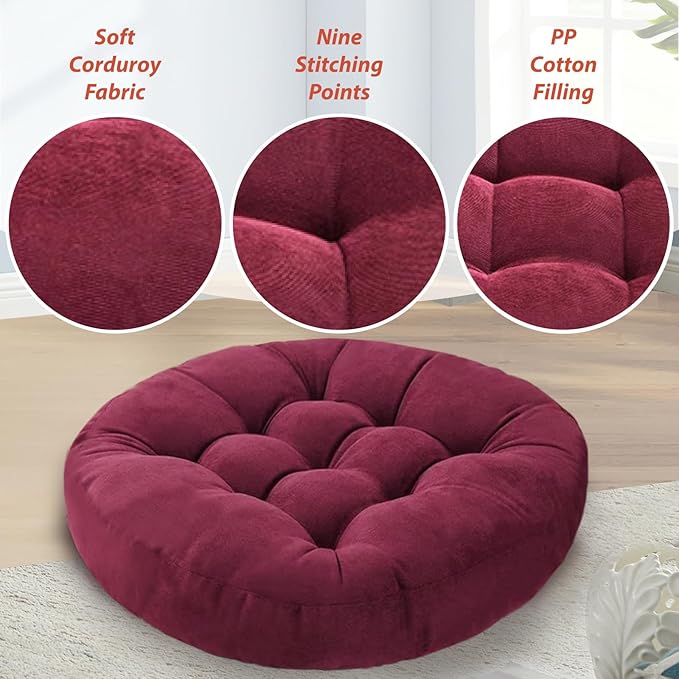 Meditation Floor Pillow Set of 2 Large Round Floor Cushions - Image 3