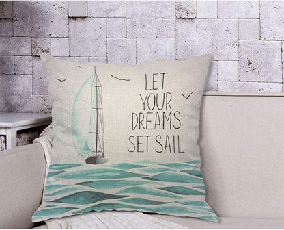 AOYEGO Sea Sailboat Motivational Quote Throw Pillow Cover Let Your Dreams Set - Image 4