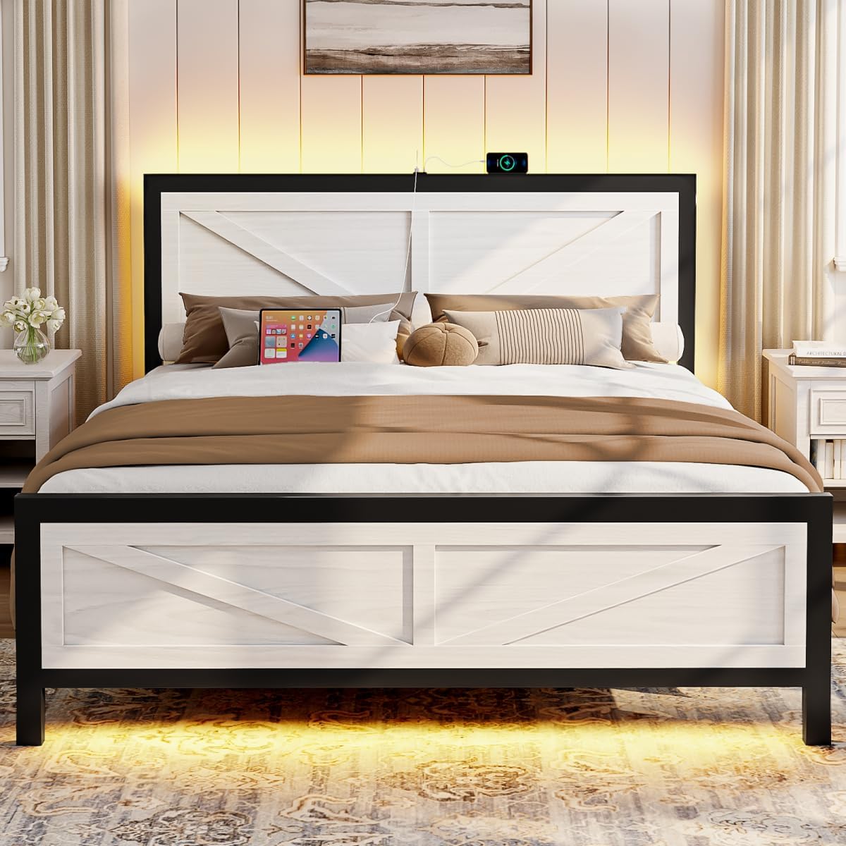 rustic bed frame full size with barn door, main product view