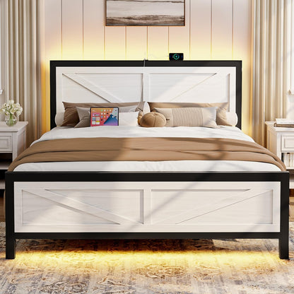 rustic bed frame full size with barn door, main product view