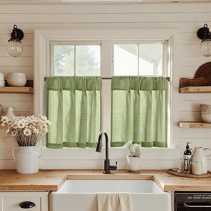 jinchan Linen Pinch Pleated Kitchen Curtains 30 Inch 2 Panels, Natural Linen by JINCHAN