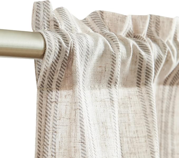 jinchan Gray Striped Linen Kitchen Curtains 45 Inch Cafe Tier Curtains Balanced - Image 4