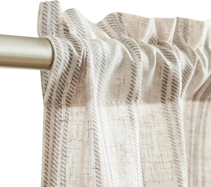 jinchan Gray Striped Linen Kitchen Curtains 45 Inch Cafe Tier Curtains Balanced - Image 4