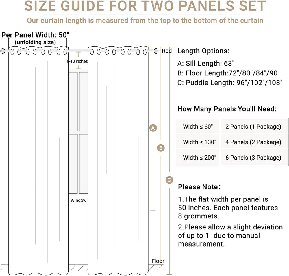 100% Blackout Linen Curtains 72 Inch Long 2 Panels Set, Beige
