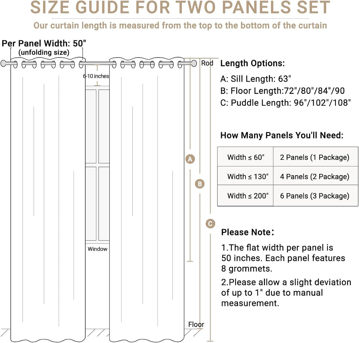 100% blackout curtains 63 inch length linen textured, front angle view