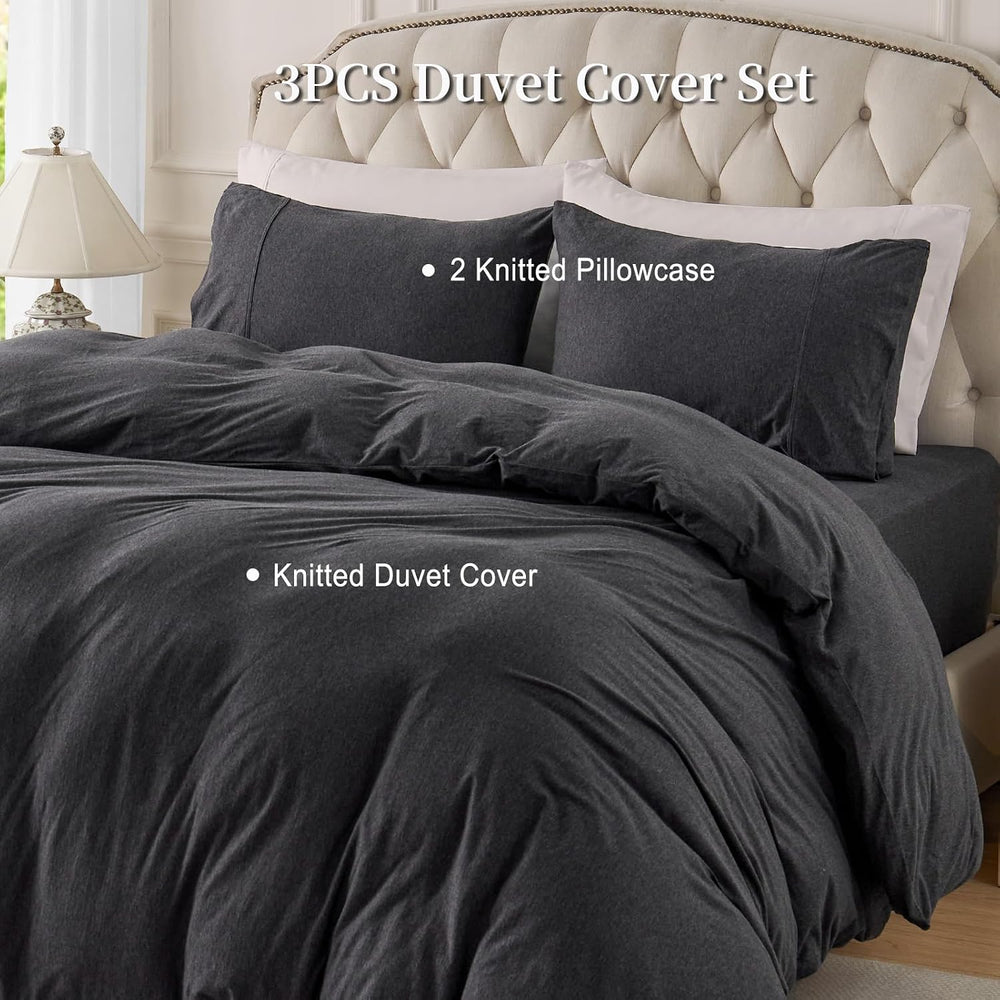 PURE ERA Jersey Knit Duvet Cover Set Heather Charcoal Grey Queen