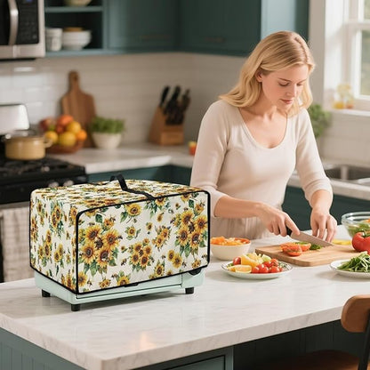 Sunflower Bee Print Toaster Oven Cover Dust-Proof Microwave Oven Cloth Cover - Image 3