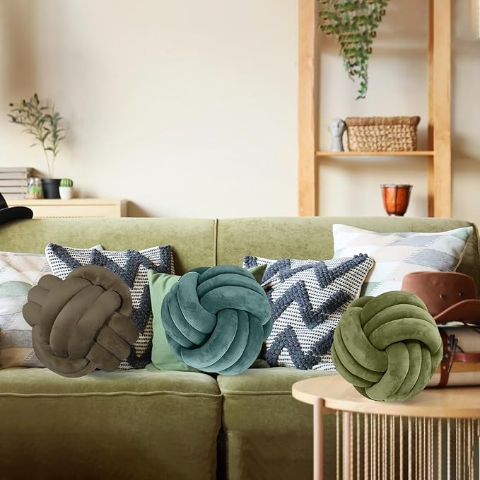 Yerliker 4 Pcs Knot Pillow Ball, 8.7 Inches Soft Home Decorative Round Throw - Image 4