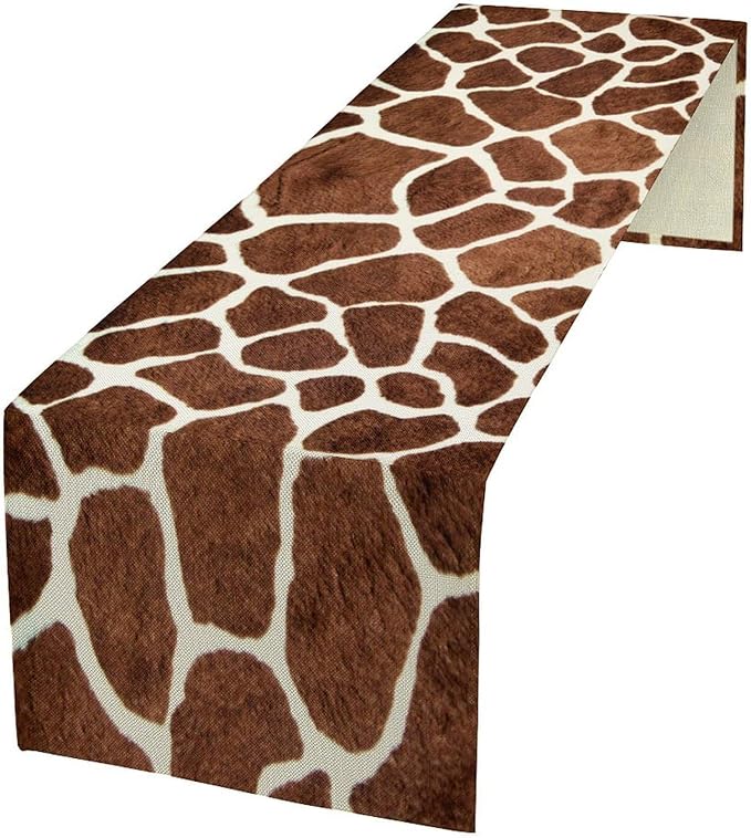 Giraffe Skin Print Table Runner Kids Wild Animals FurRustic Farmhouse Brown by ShiTingYu