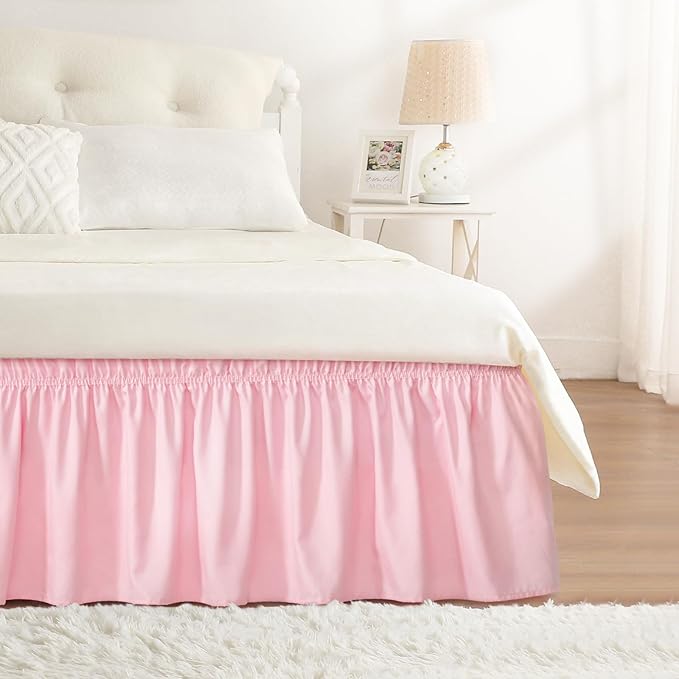 RIMELA Pink Bed Skirt Twin Size 15 Inch Drop, Elastic Bed Skirting by RIMELABedSkirt