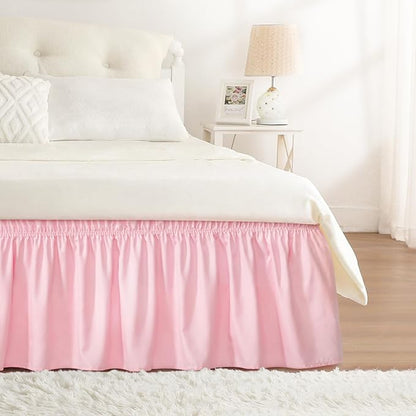 RIMELA Pink Bed Skirt King Size 15 Inch Drop, Elastic Bed Skirting by RIMELABedSkirt