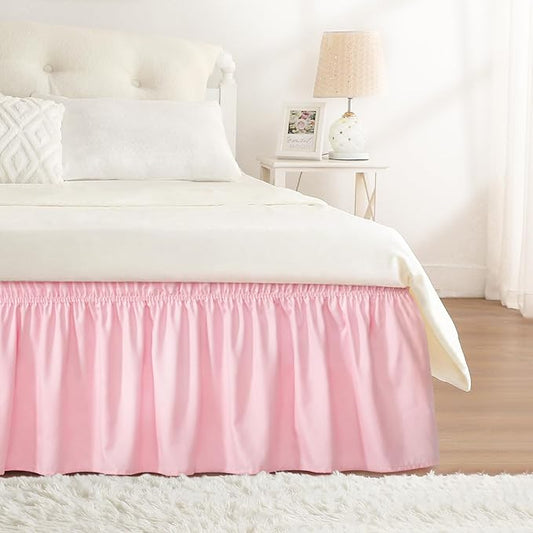 RIMELA Pink Bed Skirt King Size 15 Inch Drop, Elastic Bed Skirting by RIMELABedSkirt