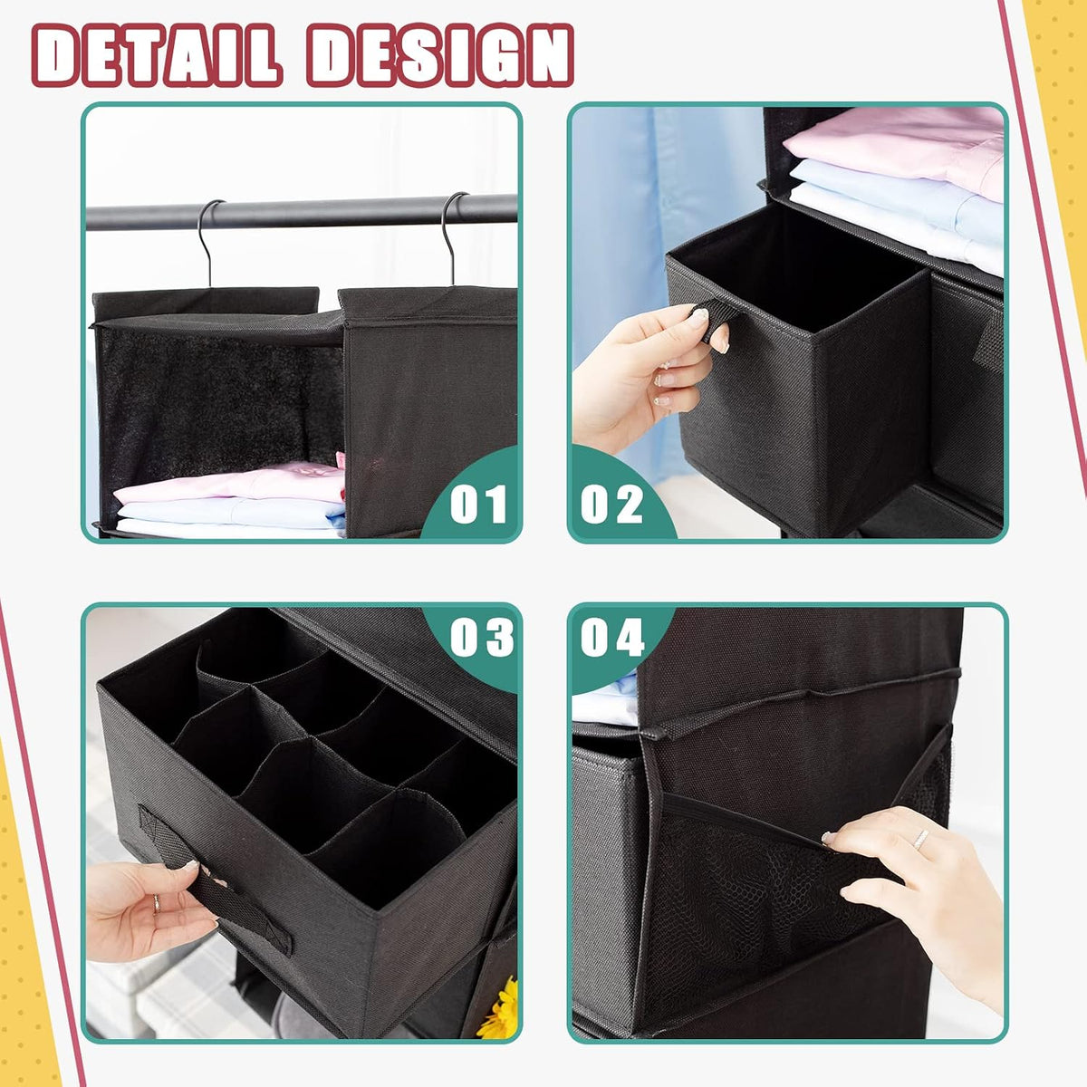 6-shelf hanging closet organizer with 5 drawers, non-woven, package contents