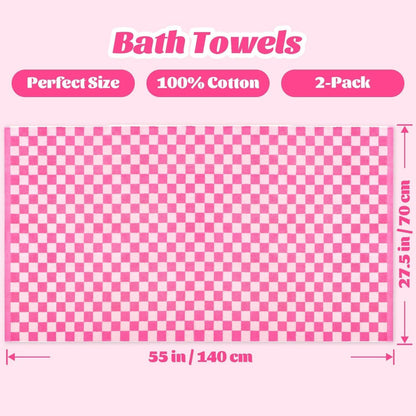 jacquotha hot-pink checkered cotton bath towels set of, package contents