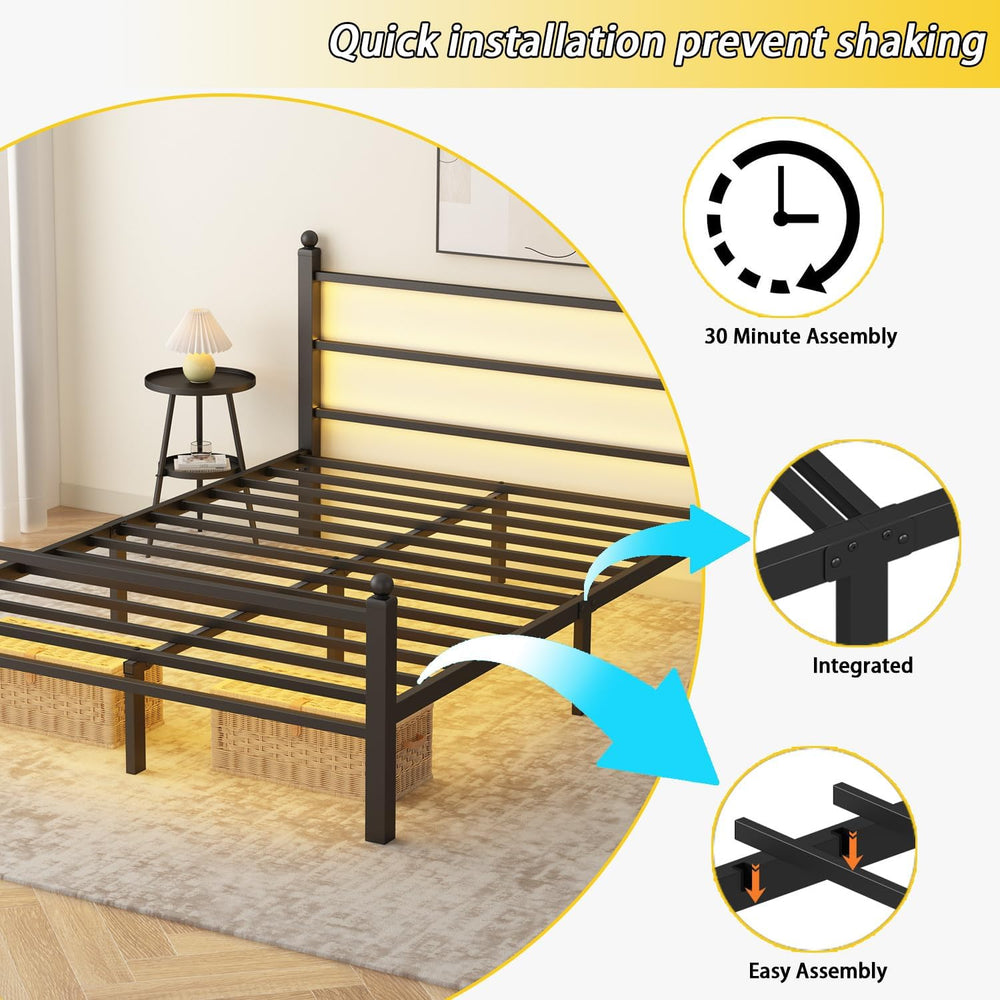 Full Size Bed Frame with Headboard and Footboard,Black Metal Platform Bed Fra...