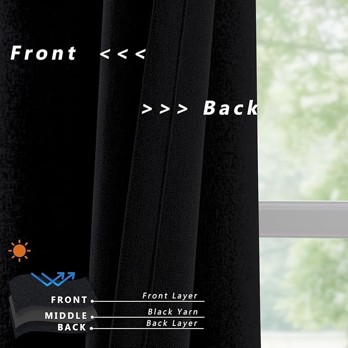 Linen 100% Blackout Curtains for Bedroom, Back Tab/Rod Pocket Curtain for - Image 5