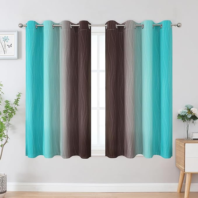Estelar Textiler Brown and Teal Blackout Curtains 45 Inch Length, Light - Image 2