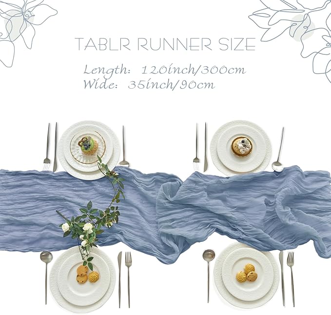 IVAPUPU 10 Pcs Cheesecloth Table Runner - 10ft Dusty Blue Boho Gauze Cheese - Image 3