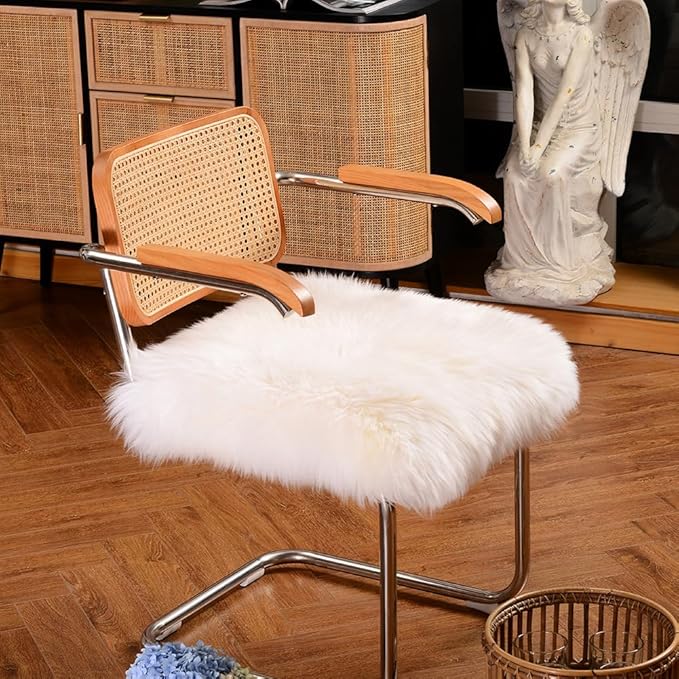 LLB Sheepskin Chair Cushion Non-Slip Back Square Genuine Fur Chair Cover Silky - Image 2