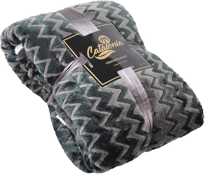 Catalonia Silky Soft Sherpa Throw Blanket, Flannel Chevron Micro Plush Fleece - Image 6
