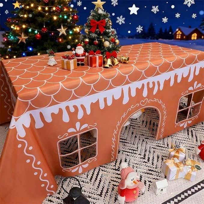 Gingerbread House Christmas Tablecloth, Reusable Waterproof Stain-Resistant - Image 5