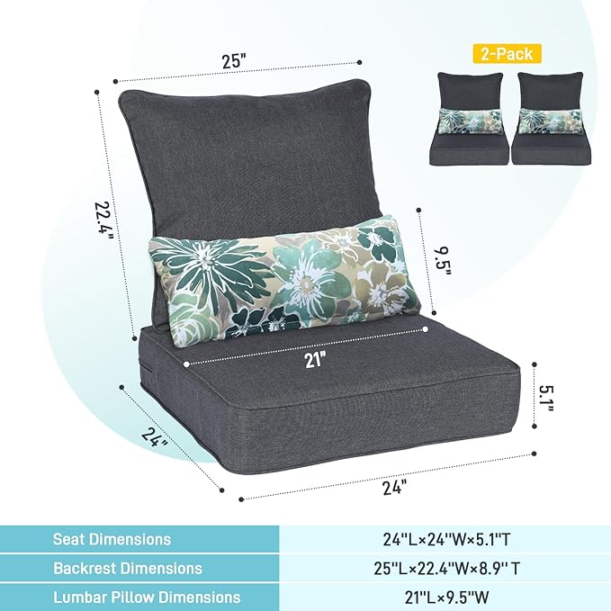 Aoodor Outdoor Chair Cushion, 24 x 24 Inch Water-Resistant, Fade-Resistant - Image 3