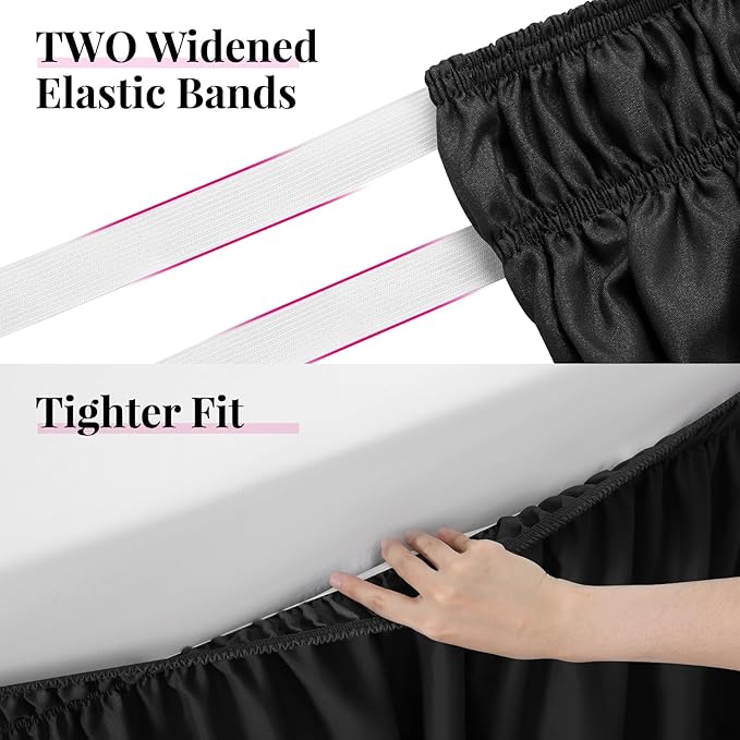 RIMELA Bed Skirting Queen Size Black Bed Skirt 25 Inch Drop, Wrap Around - Image 5