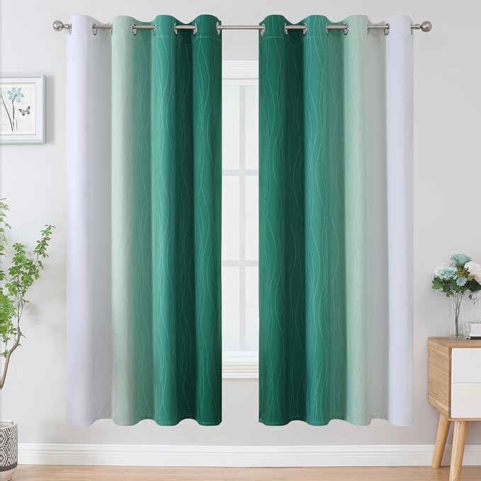 Estelar Textiler Green and Greyish White Blackout Curtains - Image 2