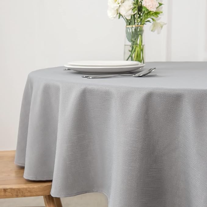 maxmill Round Linen Looking Textured Tablecloth Spill-Proof Wrinkle Free Soft - Image 4