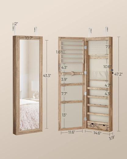 songmics 6 leds mirror jewelry cabinet, 47.2-inch tall, package contents