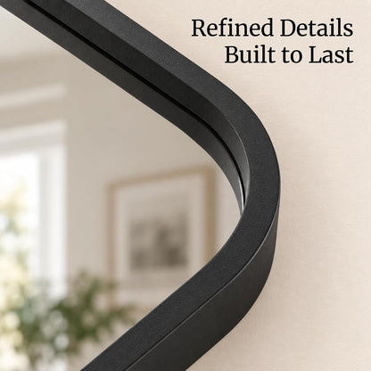 24x36 inch matte black rounded rectangle vanity mirrors showing dimensions