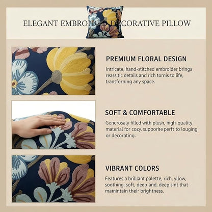 18x18 Embroidered Throw Pillow Covers Set – Blue Pumpkin Blossom Cotton - Image 10