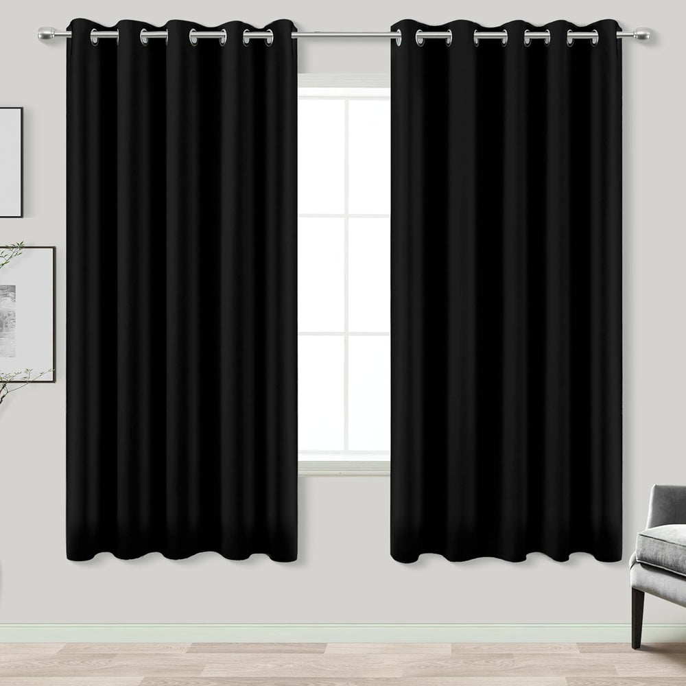 KOUFALL Black Curtains for Bedroom 63 Inch Length x 72 Inches Wide,Room Darke...