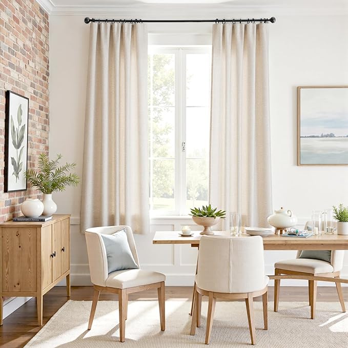 jinchan Beige Linen Blend Curtains 72 Inches Length 2 Panels - Image 3