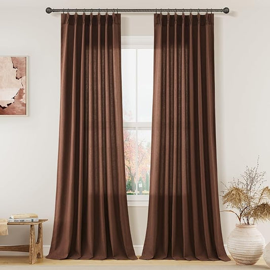 Rustic Brown Pinch Pleated Linen Curtains 90 Inch Length 2 Panels by Aersas